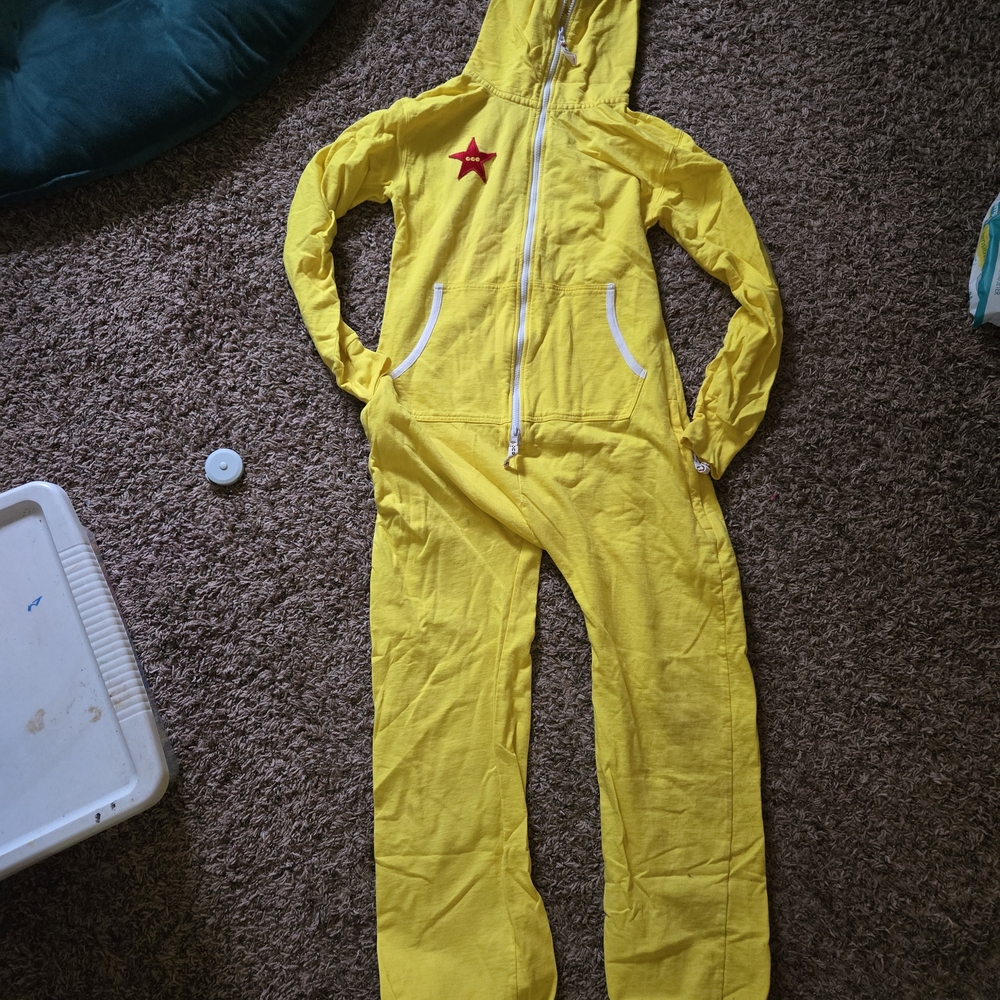 Yellow Hooded Jumpsuit with Red Star